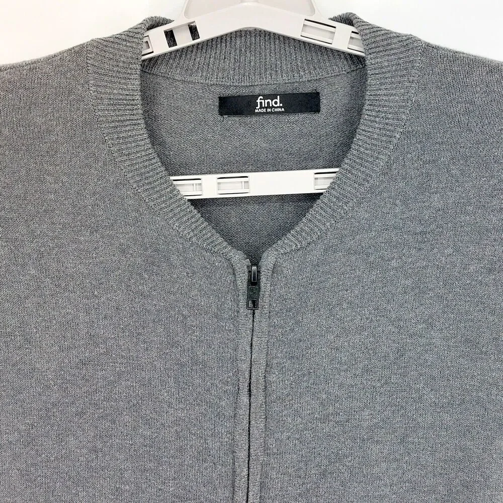 FIND Full Zip Sweater Mens Sz L Gray Cardigan Pockets Cozy Grandpacore Classic